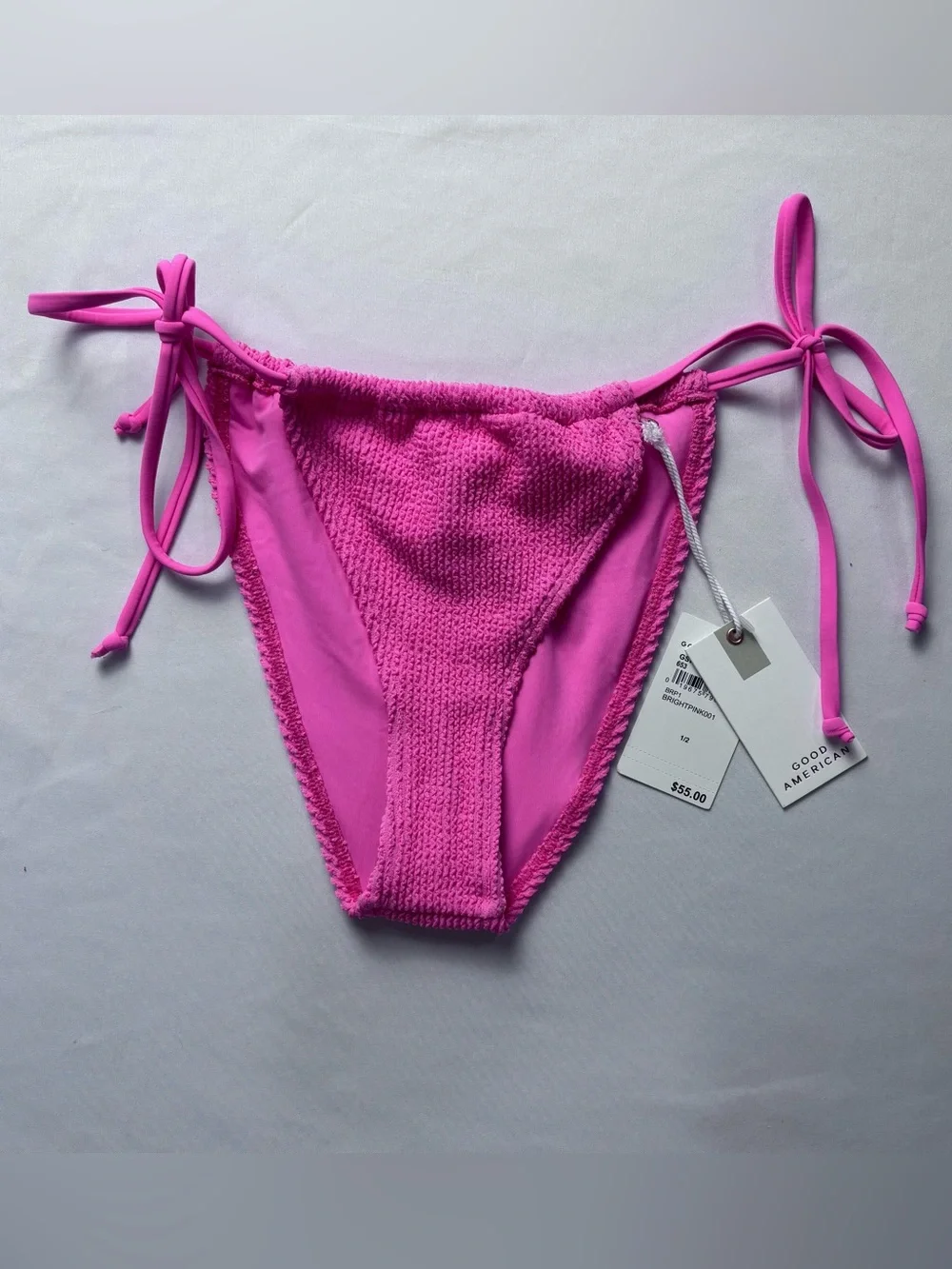Good American Vibrant Pink Smocked Tie-Side Bikini Bottom